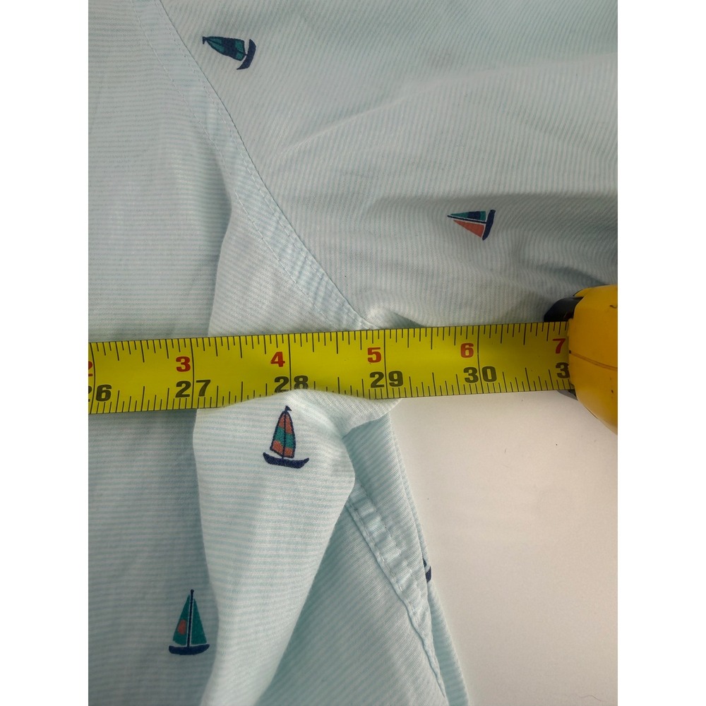 True Nation Mens 4XL Blue Striped Sailboat Short Sleeve Button Down Cotton Shirt